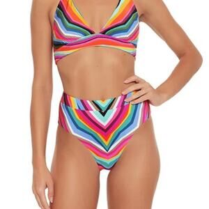 New Trina Turk Louvre Rainbow Striped Bikini Bottoms Size 14